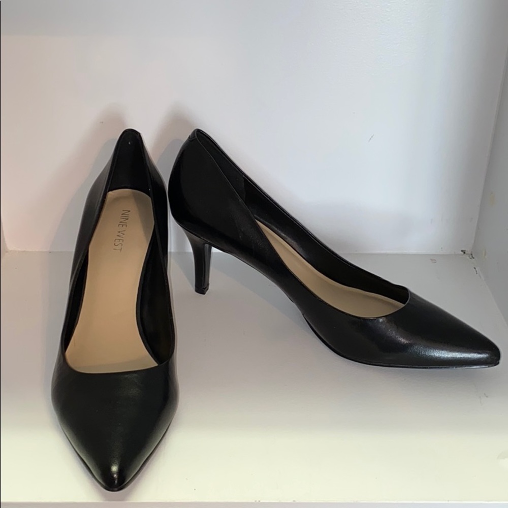 Nine West Black Leather 3” Heels